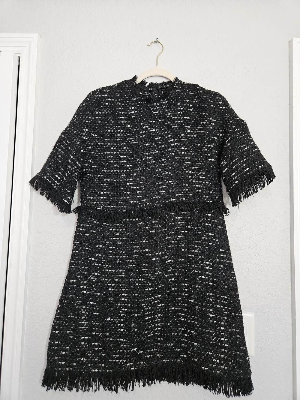 Zara Black Tweed Fringe Mini Dress